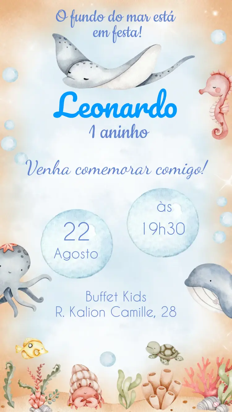 Convite Fundo Do Mar Aquarela Azul