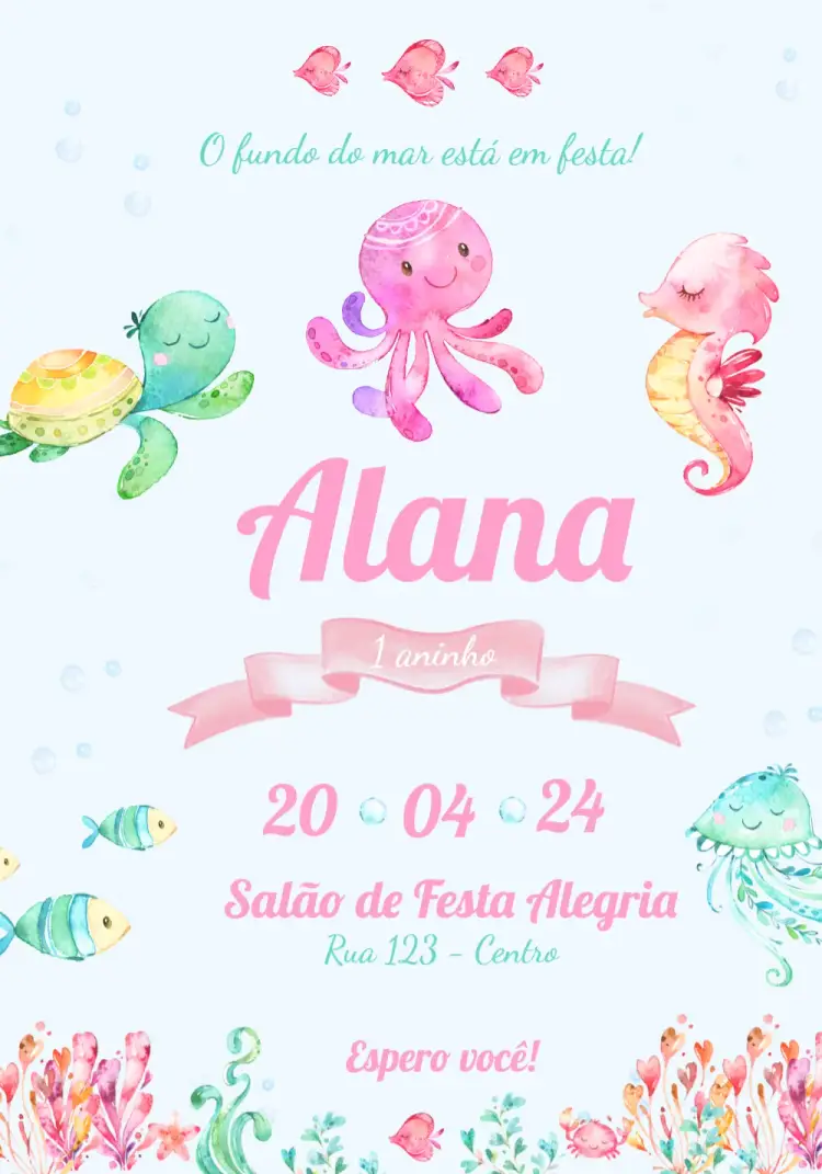 Convite Fundo Do Mar Aquarela Cavalo