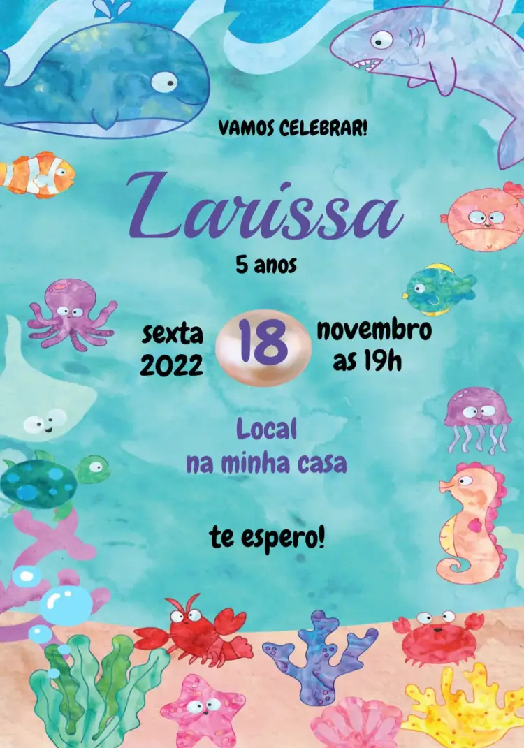 Convite Fundo Do Mar Aquarela Infantil
