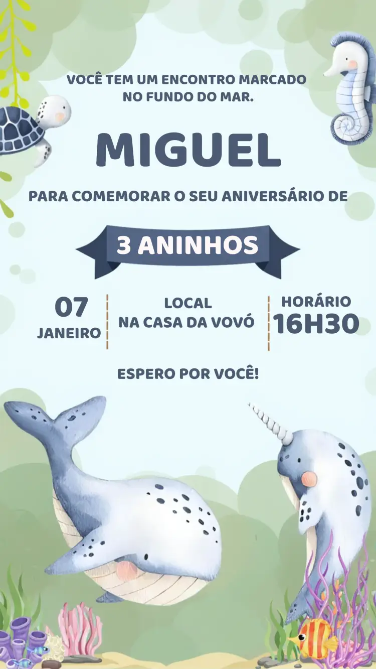 Convite Fundo Do Mar Aquarela Peixinhos