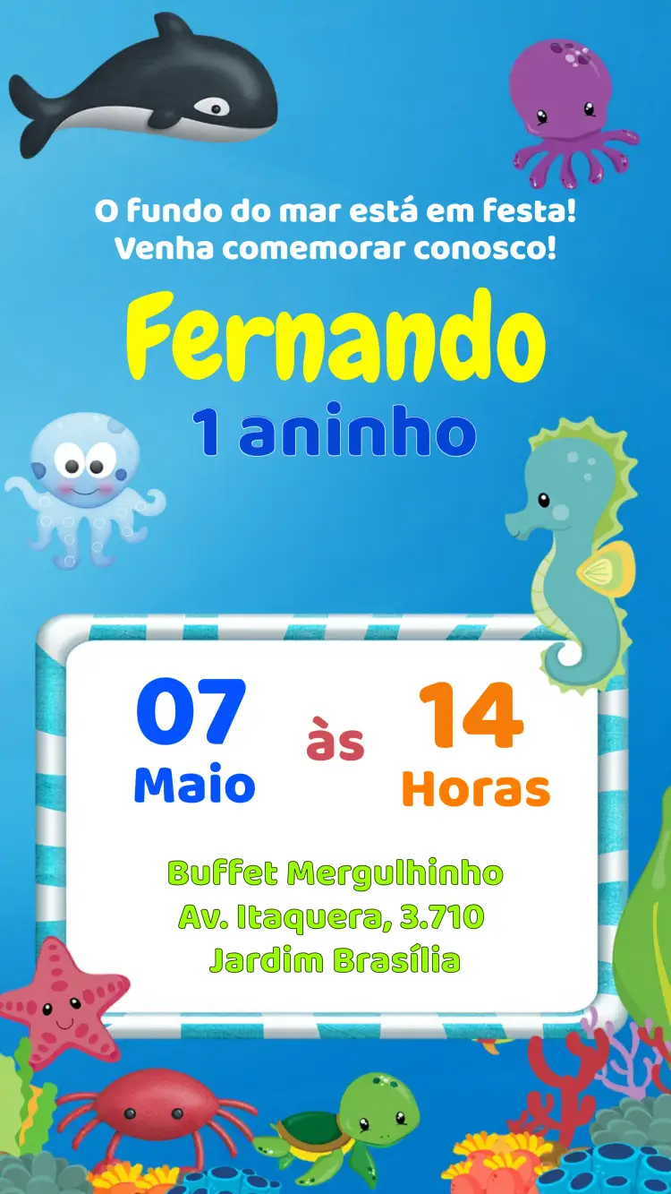 Convite Fundo Do Mar Azul