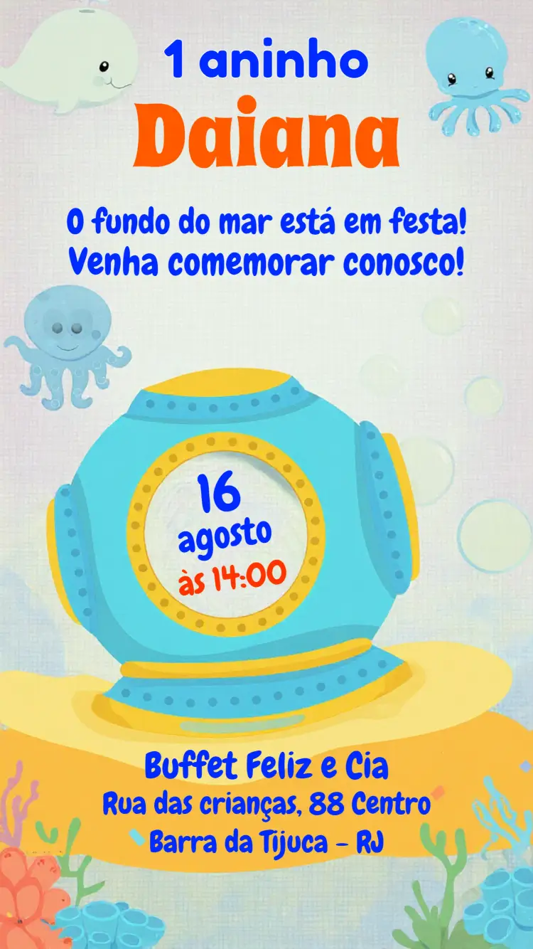 Convite Fundo Do Mar Azul