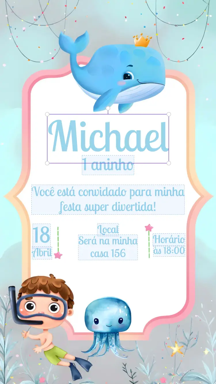 Convite Fundo Do Mar Azul