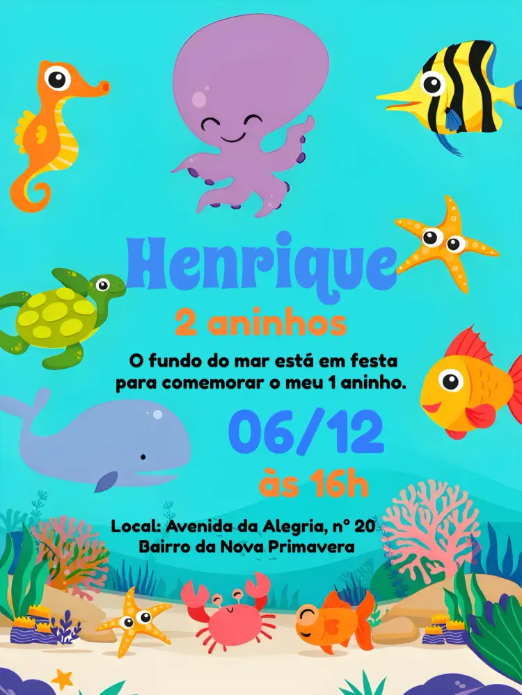 Convite Fundo Do Mar Laranja