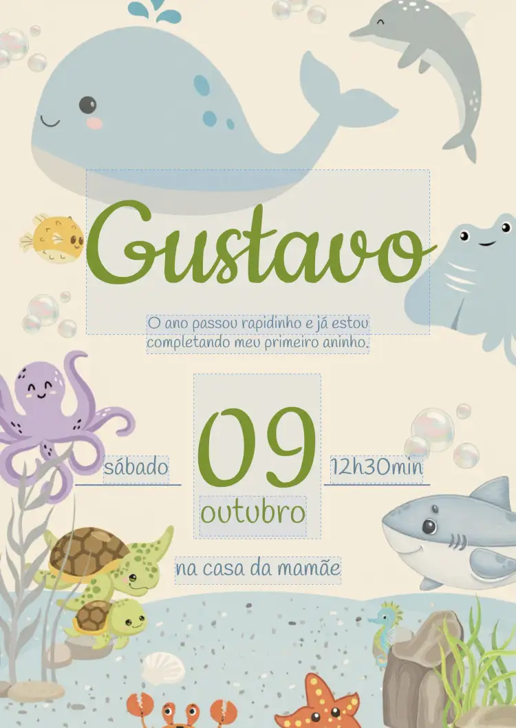 Convite Fundo Do Mar Azul Aquarela – tema Aniversário Infantil aquarela, marinho, colorido, divertido, temático, infantil