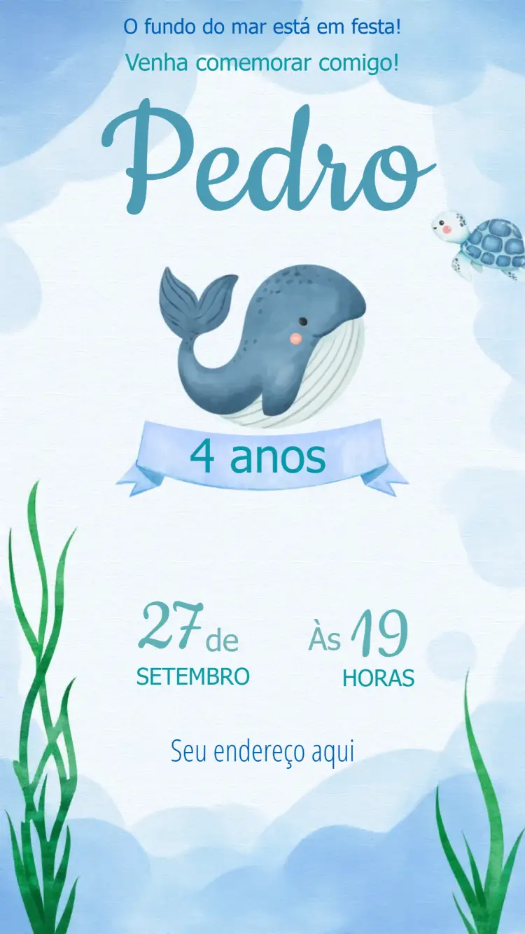 Convite Fundo Do Mar Baleia