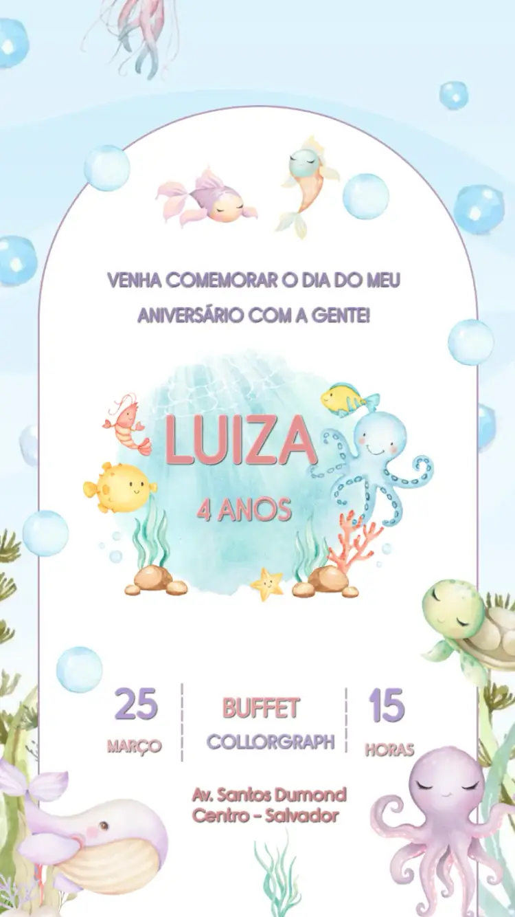 Convite Fundo Do Mar Bolhas