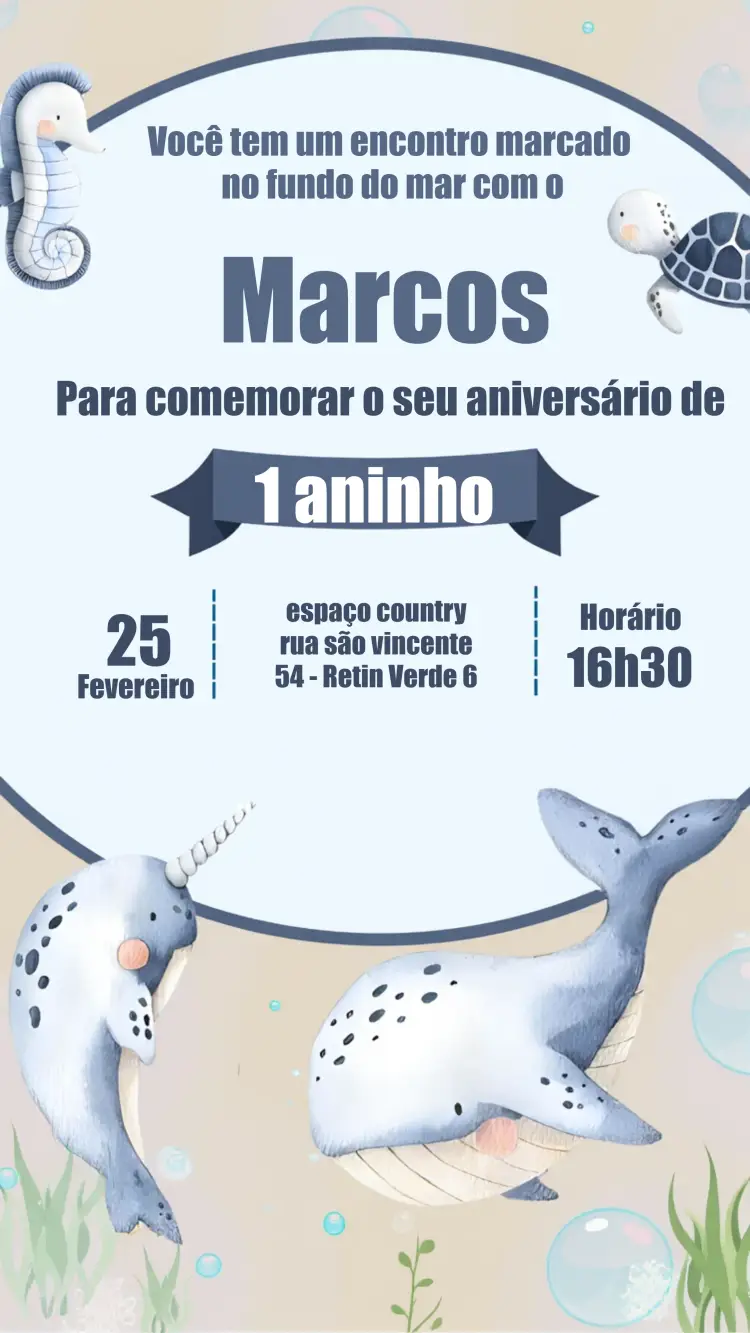 Convite Fundo Do Mar Cavalo
