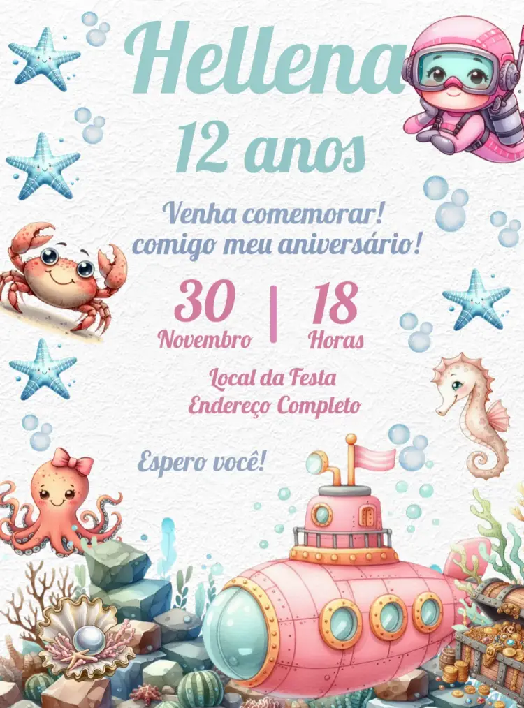 Convite Fundo Do Mar Colorido