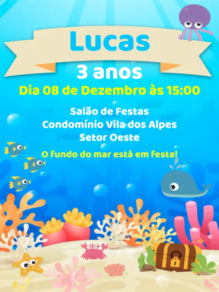 Convite Fundo Do Mar Colorido