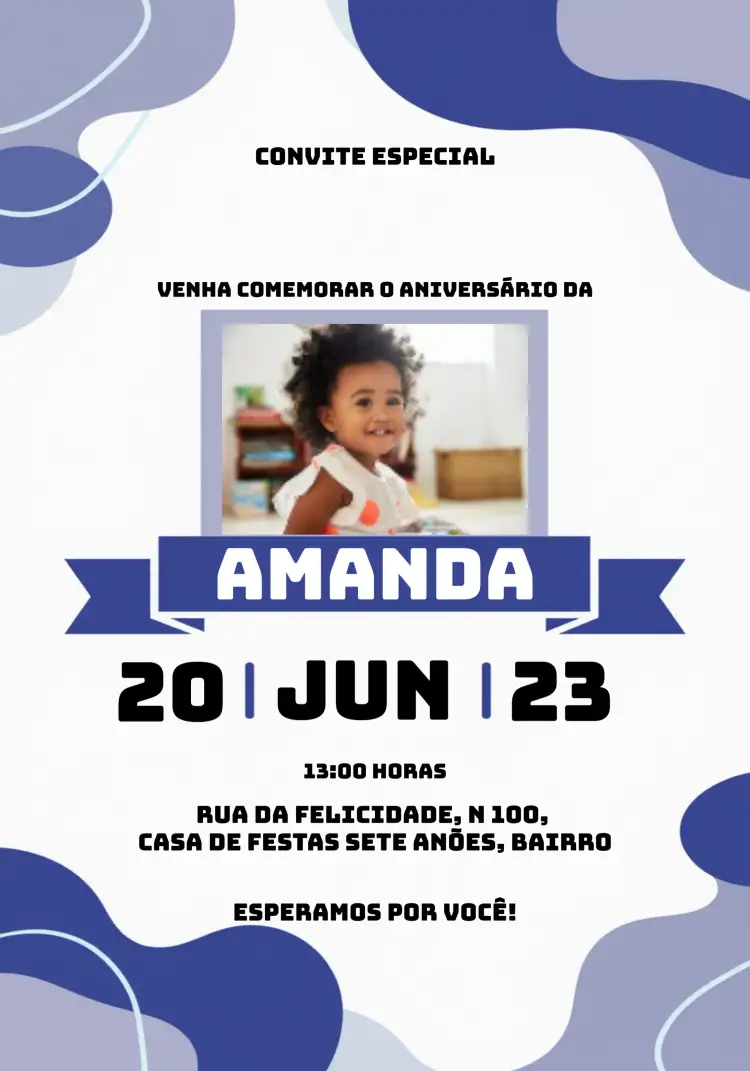 Convite Fundo Do Mar Com Foto Rosa – tema Aniversário Infantil marinho, colorido, divertido, infantil, tropical