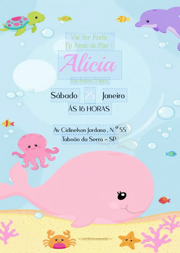 Convite Fundo Do Mar Golfinho