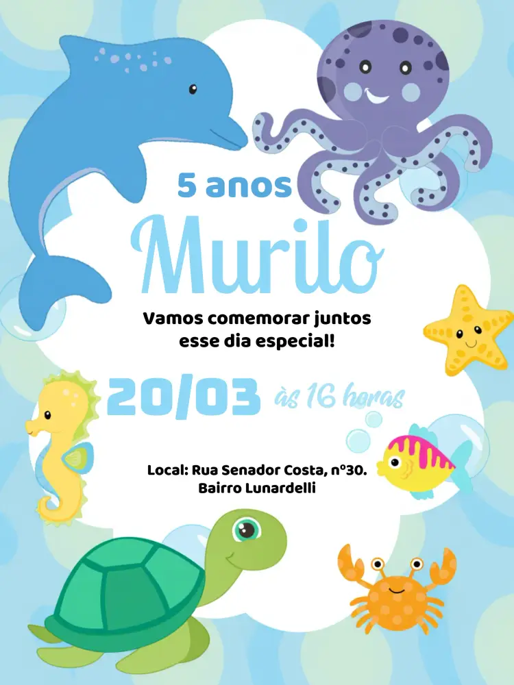Convite Fundo Do Mar Golfinho