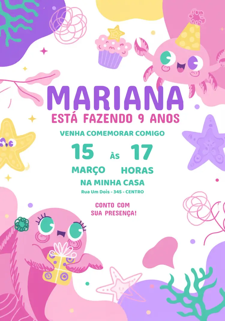 Convite Fundo Do Mar Lilás