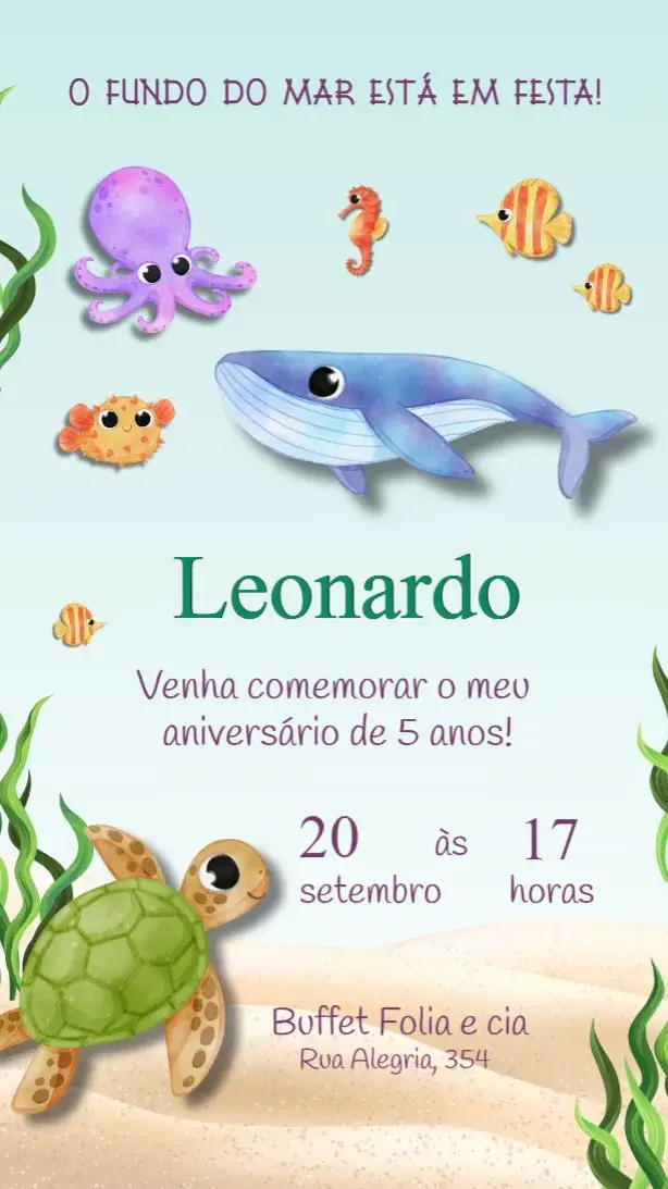 Convite Fundo Do Mar Menino