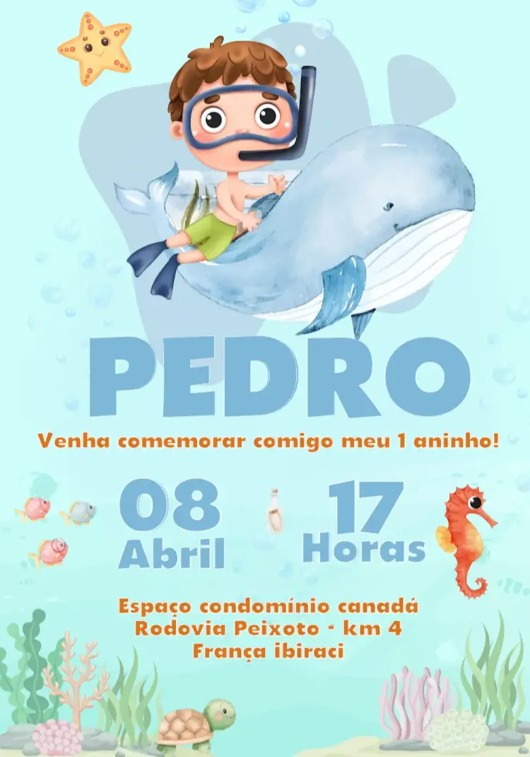 Convite Fundo Do Mar Menino Marinho – tema Aniversário Infantil marinho, aquarela, colorido, divertido, temático, infantil