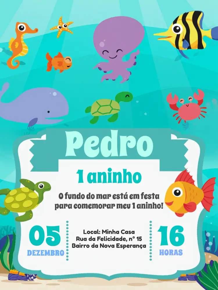 Convite Fundo Do Mar Pexei – tema Aniversário Infantil fundo do mar, marinheiro, colorido, divertido, ilustrações infantis, temática oceânica