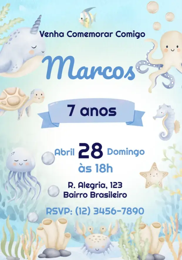Convite Fundo Do Mar Polvo
