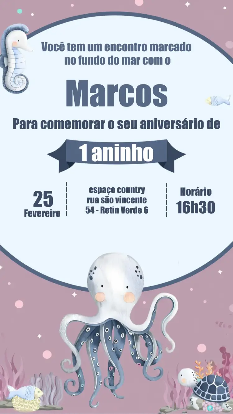 Convite Fundo Do Mar Polvo