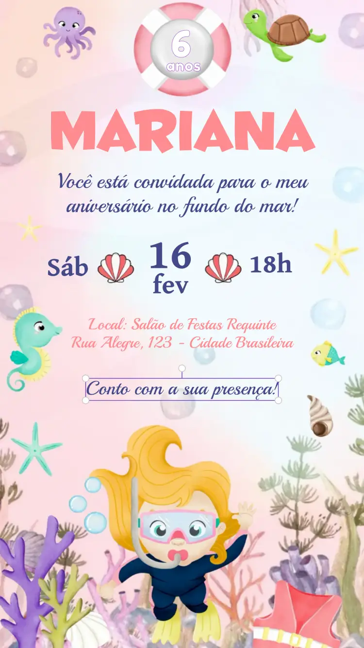 Convite Fundo Do Mar Rosa