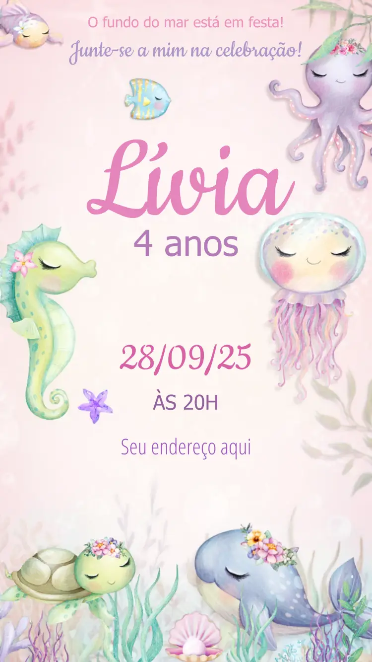 Convite Fundo Do Mar Rosa