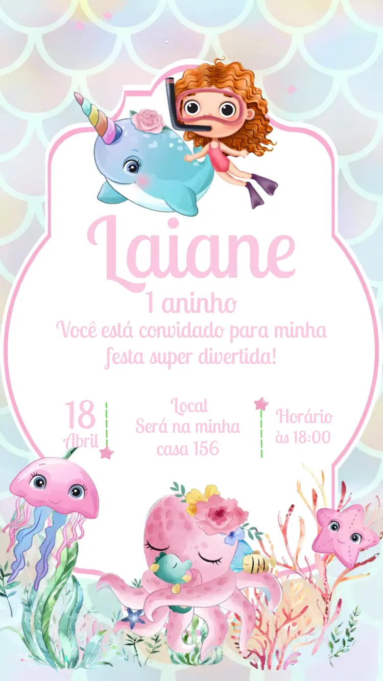 Convite Fundo Do Mar Rosa