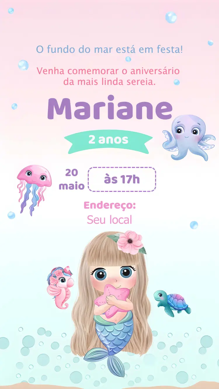 Convite Fundo Do Mar Tartaruga