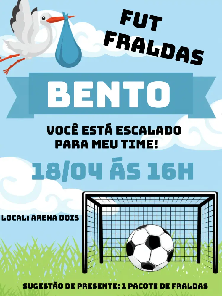 Convite Fut Fraldas Cegonha