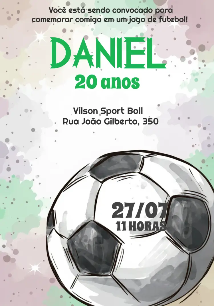 Convite Futebol Aquarela Branco