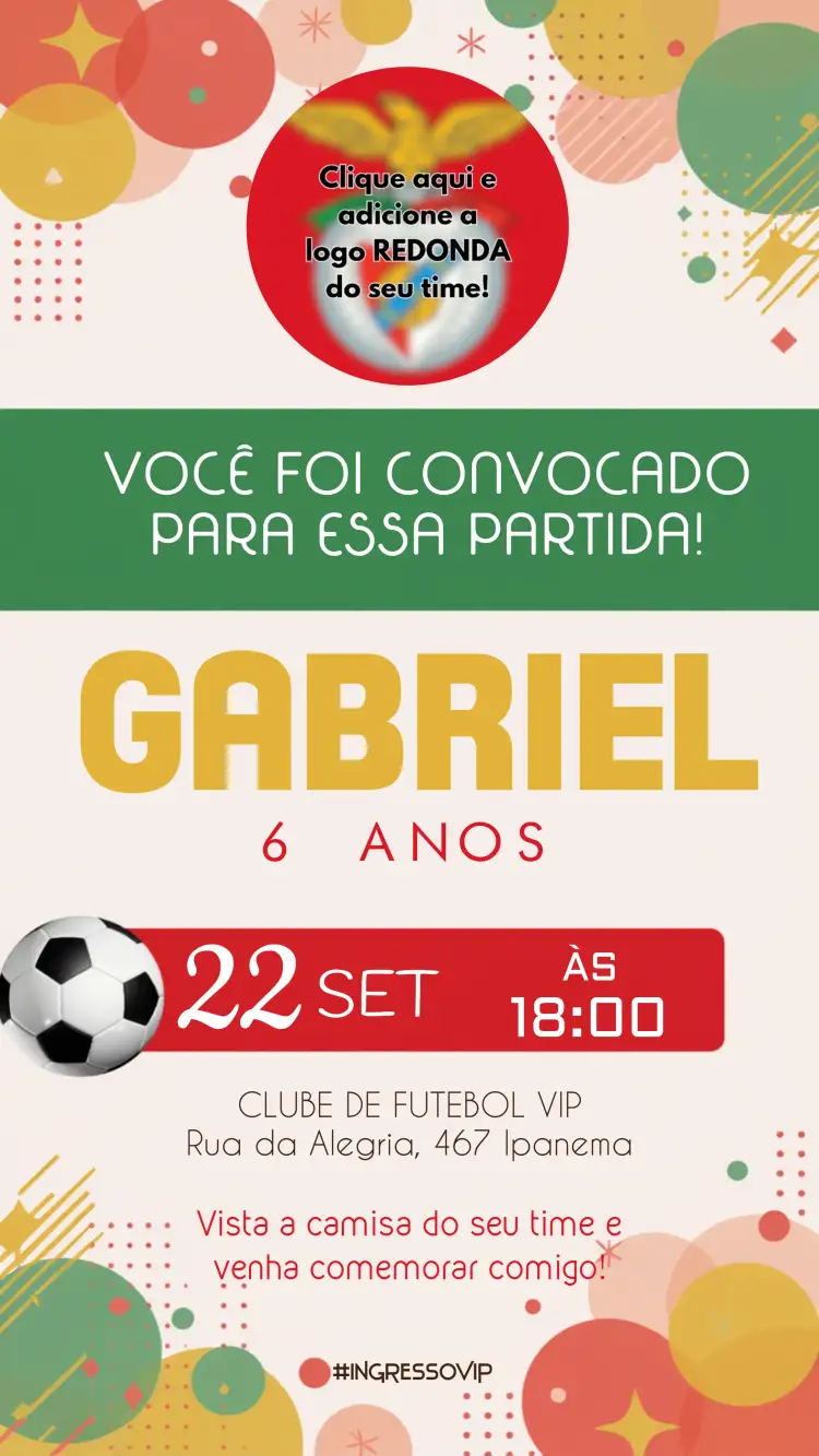 Convite Futebol Benfica – tema Aniversário Infantil futebol, moderno, vibrante, colorido, esportivo, temático