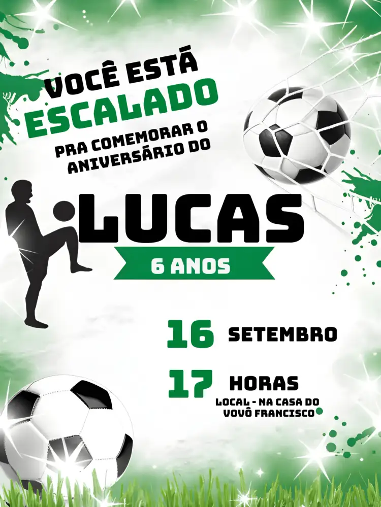 Convite Futebol Branco – tema Mais pesquisados futebol, moderno, divertido, temático, colorido