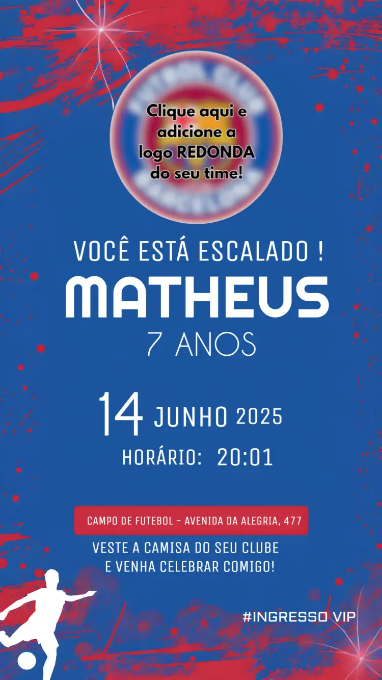Convite Futebol Fcb – tema Mais pesquisados esportivo, colorido, moderno, dinâmico, futebolístico