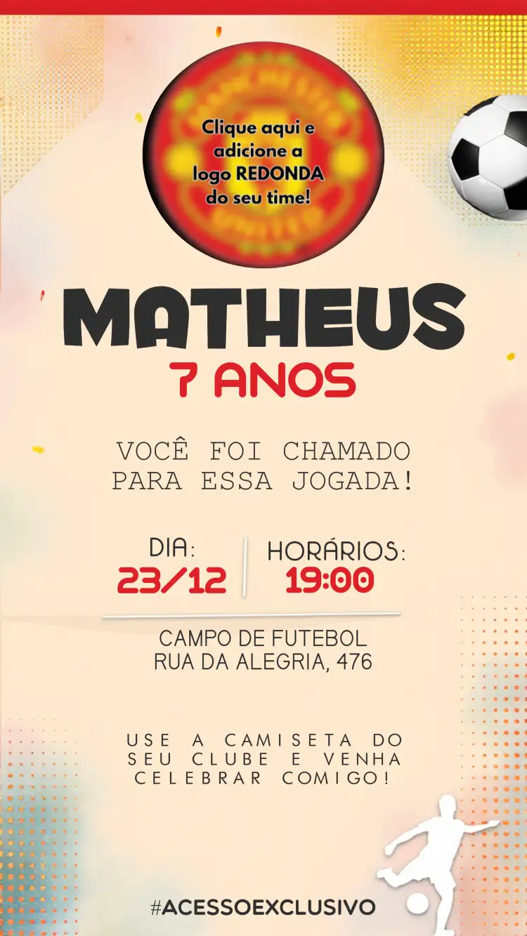 Convite Futebol Manchester – tema Aniversário Infantil esportivo, vibrante, moderno, colorido, temático, divertido