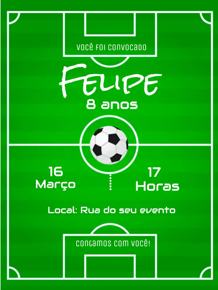 Convite Futebol Online – tema Mais pesquisados moderno, esportivo, vibrante, verde, dinâmico