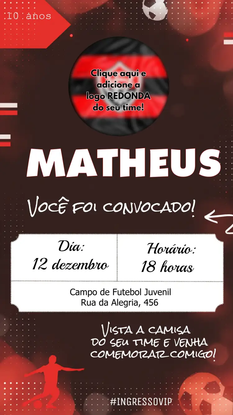 Convite Futebol Preto – tema Mais pesquisados preto, vermelho, esportivo, moderno, jovial, dinâmico