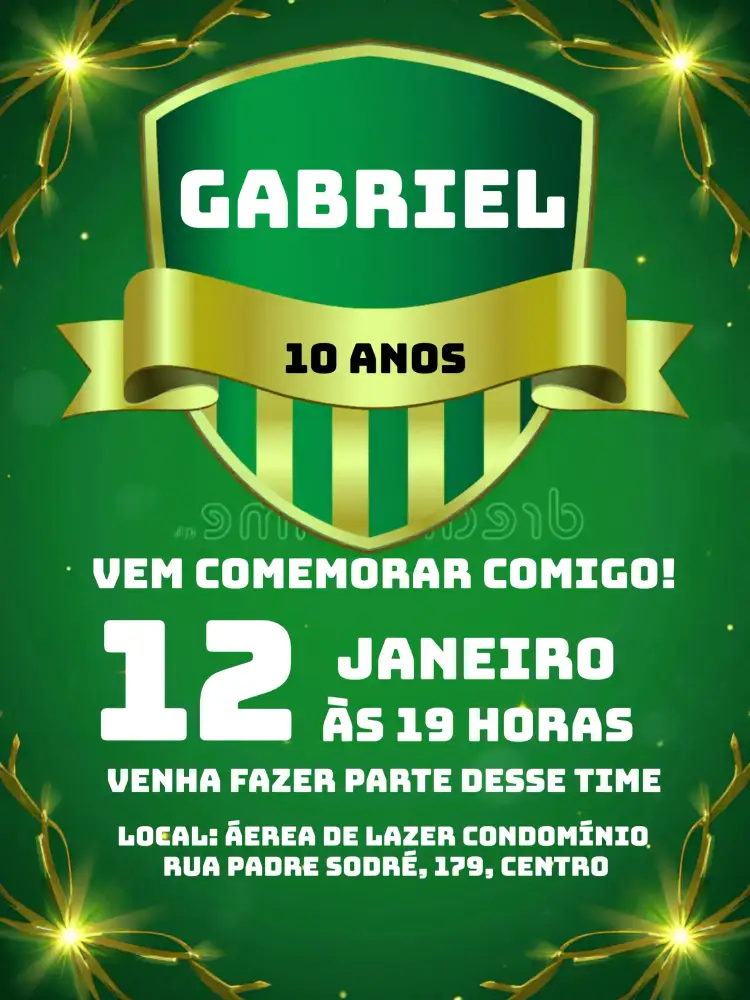 Convite Futebol Verde – tema Mais pesquisados verde, dourado, futebol, moderno, esportivo