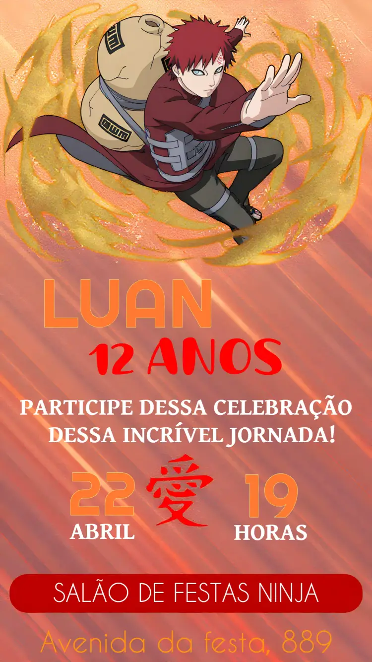 Convite Gaara Naruto Anime