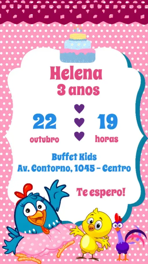 Convite Galinha Pintadinha – tema Aniversário Infantil colorido, divertido, lúdico, infantil, temático