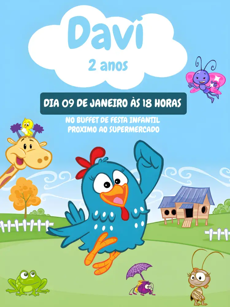 Convite Galinha Pintadinha Borboletinha – tema Mais pesquisados colorido, lúdico, infantil, divertido, temático, alegre