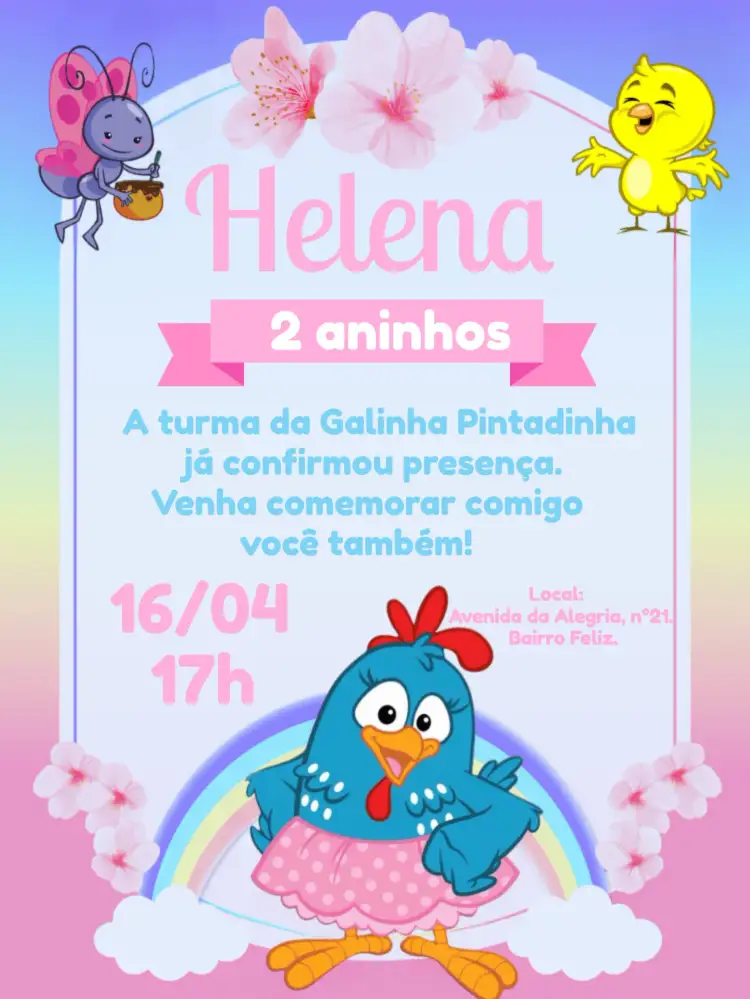 Convite Galinha Pintadinha Candy Branco – tema Mais pesquisados candy, pastel, colorido, lúdico, infantil, alegre