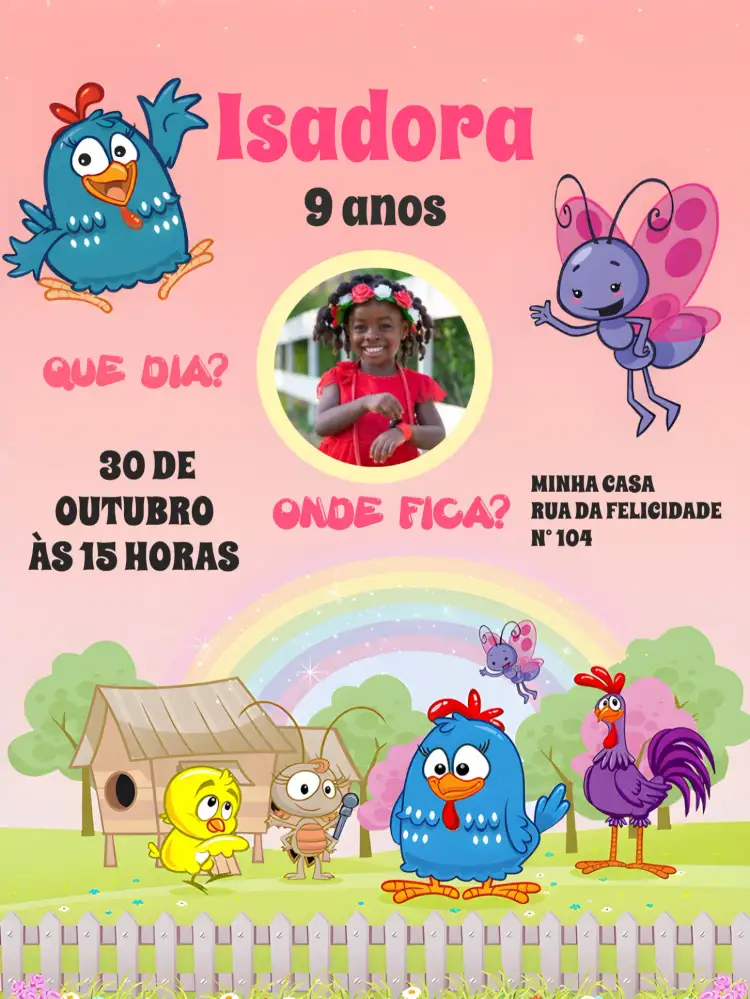 Convite Galinha Pintadinha Com Foto Rosa – tema Mais pesquisados colorido, infantil, lúdico, rosa, divertido, temático