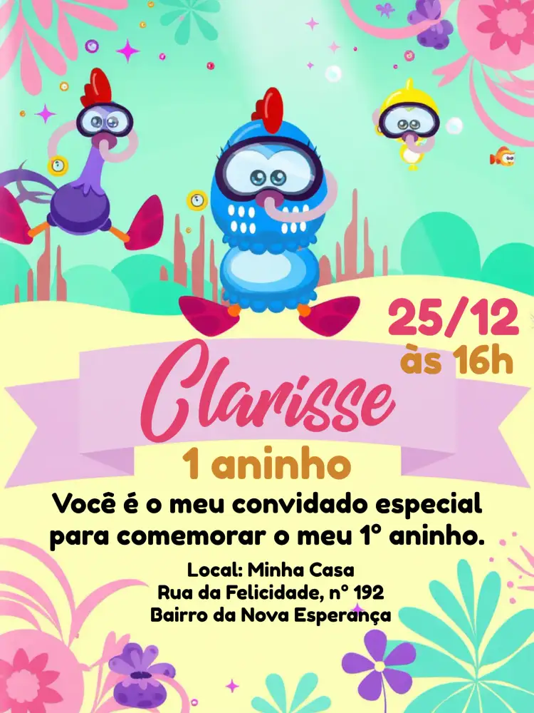 Convite Galinha Pintadinha Fundo Do Mar Pintinho – tema Aniversário Infantil colorido, lúdico, marinho, infantil, divertido, temático