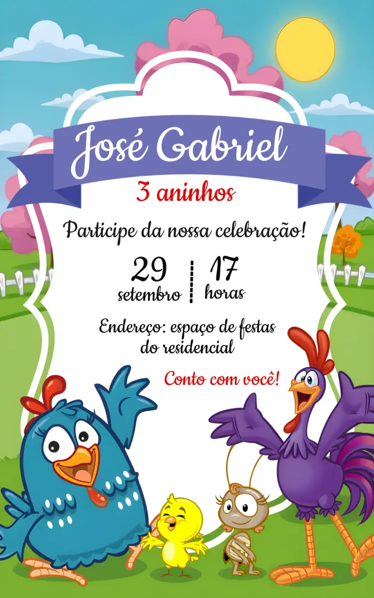 Convite Galinha Pintadinha Galo
