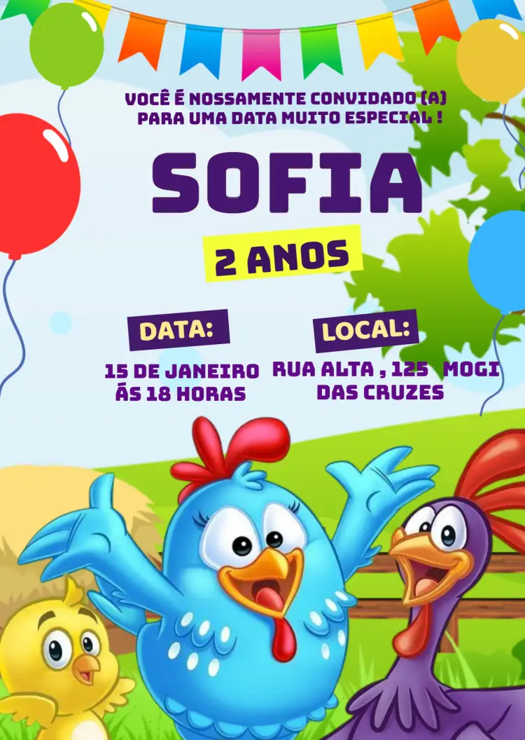 Convite Galinha Pintadinha Infantil Baby – tema Aniversário Infantil colorido, lúdico, fazenda, divertido, infantil, brincalhão