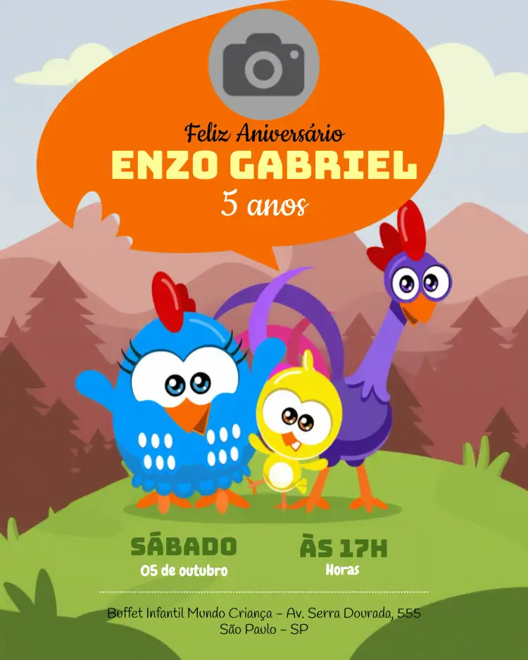Convite Galinha Pintadinha Mini Com Foto Colorido – tema Mais pesquisados colorido, divertido, infantil, temático, alegre
