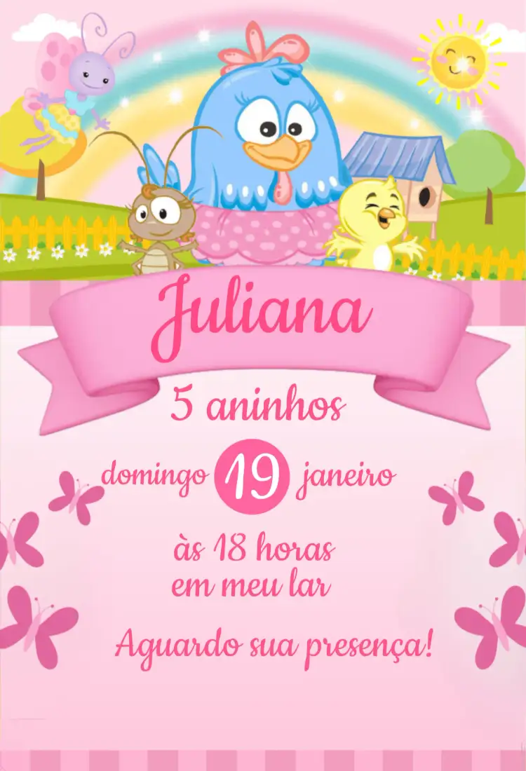 Convite Galinha Pintadinha Rosa Branco – tema Mais pesquisados rosa, branco, glitter, infantil, candy, divertido