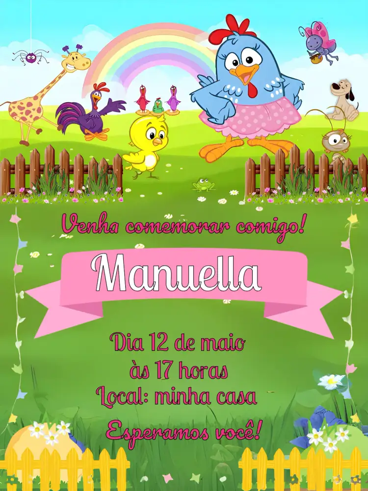 Convite Galinha Pintadinha Rosa Candy Verde – tema Mais pesquisados candy, colorido, animado, infantil, divertido