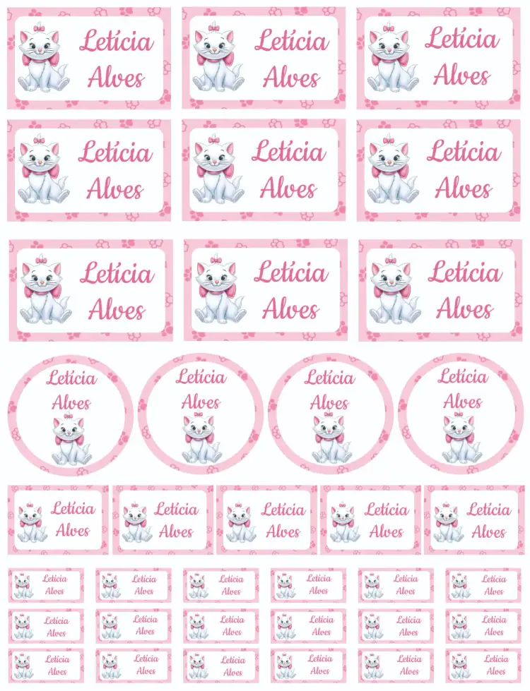 Convite Gatinha Marie – tema Cartão fofo, colorido, lúdico, divertido, infantil, moderno