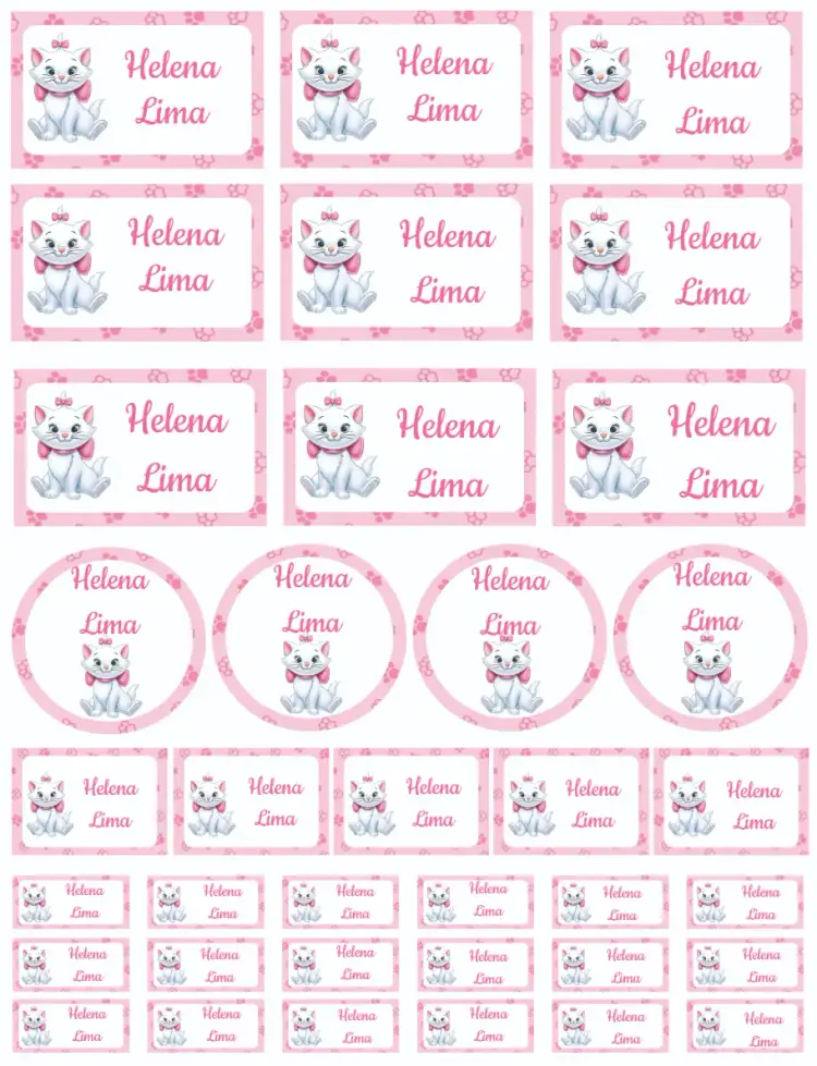 Convite Gatinha Marie – tema Cartão fofo, colorido, brilhante, divertido, infantil, temático
