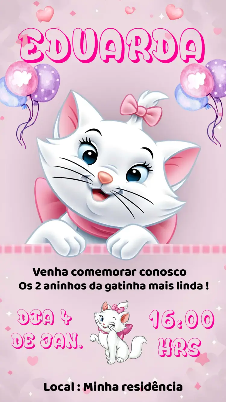 Convite Gatinha Marie Infantil